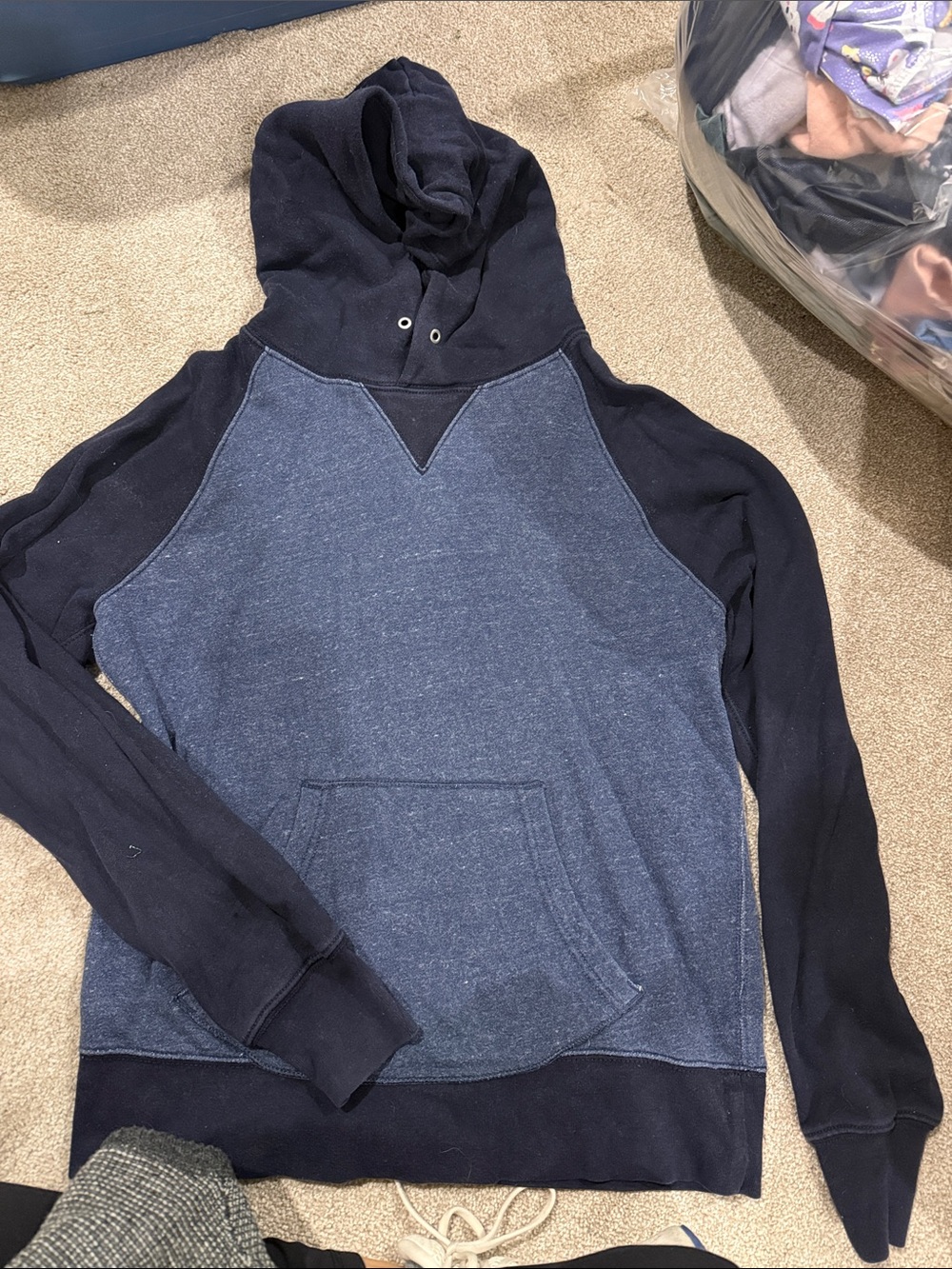 J. Crew Two-Tone Navy and Dark Blue Hooded Pullover